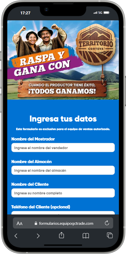 Interfaz de formulario en un smartphone.